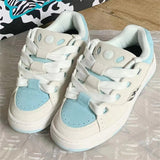 Breakj Leopard Print Leather Blue And White Color Bread Shoes Women's Niche Versatile Skateboard Shoes Casual Low-Top Platform Sports
