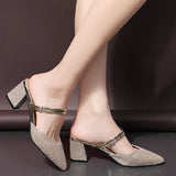 Breakj Women Summer 2023 New Fairy Style Dress Coarse Heel Half-Bag Head Small High Heel Two Women's