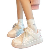 Breakj College Wind Board Shoes Women's New Leather-Faced High-Heeled Casual Shoes Cute Cat Round-Headed Small White Shoes In