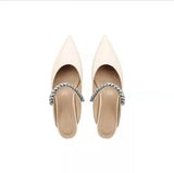leather crystal ankle band flat shoes woman pointed toe rhinestone ballet flats female loafers comfy
