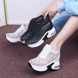 Women Shoes Woman Breathable Mesh Sneakers Flats Lace Loafers Thick Heels Platform Wedges Casual