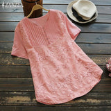 Stylish Summer Embroidery Tops Womens Floral Blouses ZANZEA 2022 Short Sleeve Pleated Blusas Female Button