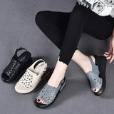 Summer Wedge Shoes for Women Sandals Open Toe Platform Hollow Flowers Retro Lady High Heel Buckle Strap Casual Female