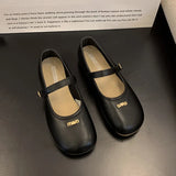 Breakj Temperament Mary Jane Shoes Women 2025 Autumn New Retro Buckle Single Shoes Flat Sole Round Leather