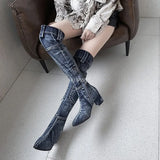 2022 Sexy Jean Boots Women's Knee-High Boot Zipper 6CM High Heel Woman Stylish Jeans Boots Ladies Denim Boot Female Shoes
