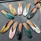 Chinese Style Flat Bottom Bag Head Half Slippers Women 2025 Summer New Slippers Women Wear Retro Cold