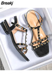 Heeled Sandals Fashion Womens Shoes 2023 Large Size Med Black Luxury Summer New Studded Girls Comfort Big Medium Low