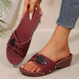 Breakj Belt Buckle Bottom One-Word Slippers Female Slope And Rivet Fish Mouth Slope And Beach Cold