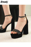 Heels Sandals For Women 2023 Summer Buckle Strap Thick Heels Sandals Simply Casual Comfort Walking Green Heels