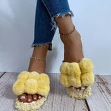 Women Fur Slippers Winter Slides Fluffy Furry Sandals Woman Flip Flops Home Slippers Hot Ladies Plush