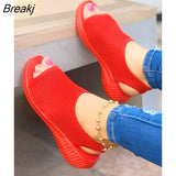 Women Shoes 2022 Mesh Fish Platform Shoes Women's Closed Toe Wedge Sandals Ladies Light Casual Sandals Zapatillas