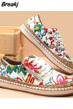 Women Sneakers Elegant Floral Printed Lace Up Flat Shoes Student Spring Casual Shoes Women Vulcanized Shoes Zapatillas