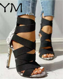 2020 Women Sandalias Mujer Women's Ladies Pumps Fashion Bandage Patchwork Mixed Colors Snake High Heels Sandals Casual Shoe