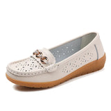 Women Casual Shoes Leather Ladies Breathable Flats Shoes Cut Out Women's Loafer Office Slip-on Moccasins Plus Size