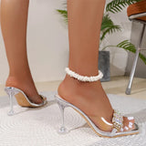 Crystal Women High Heels Slippers Summer PVC Transparent Shoes 2024 Open Toe Beach Flip Flops Sandals Pumps Mujer