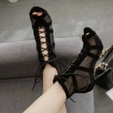 Breakj Cloth Sandals New Fashion Cross-Tie Fine High-Heeled Sandals Women Large Size Fish Mouth Cool