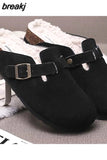 2023 New Beach Cork Slippers Casual Men Buckle Nubuck Leather Closed Toe Women Outside Slide Slip on