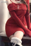 One Piece Dress Korean Fashion 2023 Winter Sexy Bodycon Y2k Mini Dress Woman Long Sleeve Solid Knitted Dress Slim