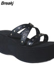 2023 Summer Woman Sandals Plus Size 43 High Platform Gothic Cosplay Wedges Comfy Woman Mules Shoes Outstoor