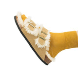 2023 New Fur Inside Cork Slipper Autumn Winter Women Casual Nubuck Leather Outside Men Buckle Soft Plush Slides
