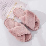 Women House Slippers Faux Fur Fashion Warm Shoes Woman Slip on Flats Female Slides Black Pink cozy home furry