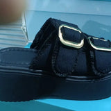 Breakj Bottom Denim Belt Buckle Slippers Women 2025 New Fashion Wear A Word Loose Cake Casual Cold