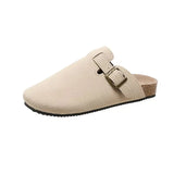 Breakj Head Slippers Female Couple Drag Wish Large Belt Buckle Decorated Roman Shoes Half Dragged Lazy Women Shoes