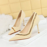 Breakj Sexy Nightclub Show Thin Heel Ultra High Heel Shallow Pointed Metal Chain Chain Women's Shoes Single