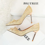 Breakj Sexy Banquet High Heels Fine Heel High Heels Shallow Pointed Pearl Flowers Rhinestone Women's Shoes Single