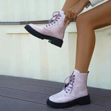 Patent Leather Ankle Boots Women 2023 Punk Gothic Colour Motorcycle Botas Woman Fashion Thick Bottom Lace Up