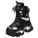 Fashion Women Chunky Platform Motorcycle Boots 2023 Lace Up Thick Bottom Ankle Botas Mujer High Top Punk Sneaker