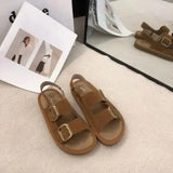 Sandals Low-Heeled Shoes With Strap Suit Female Beige Open Toe New Gladiator Low-heeled Fashion Girls Flat Velvet Black
