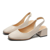 Pumps Elastic Heel PU Leather Upper Comfortable Round Head Slip-on Beige White 2021 Casual Cute Slippers Ladies