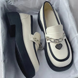 2022 Lolita shoes NEW chain heart loafers women platform shoes cute Japanese JK uniform leather shoes students mary janes