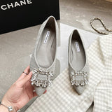 Striped Fabric Flats Women Sparkle Stone Shoes Ladies Ballets Pointed Toe Office Dress Loafers Woman Brides Wedding