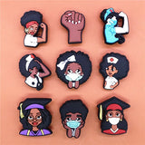 Melanin PhD Shoe Charms Strong Nurse Doctor Cute Black Girl Shoe Accessories Decoration Fit Croc Jibz Kids Party Gifts