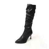 Pleated High Boots Women Autumn Tide Low Heel Heap Boots High Heel But Knee Fashion Knight Boots