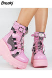 New Gothic Style Platform Vampire Cosplay Women Mid-calf Boots 2023 Winter Wedges Comfy Women Motorcycle Boots