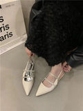 Sandals Woman Leather Suit Female Beige Shoes Lady 2024 Ankle Strap Shallow Mouth Cross Summer Heels Low-heeled Black New