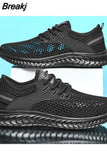 Men Sneakers Summer Mesh Breathable Casual Walking Shoes Solid Color Lace-Up Flat Comfort Walking Running Shoes Tennis