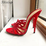 13cm High Heel Summer Unisex Plus Size 37-48 Red Open Toe Slide Stilettos Sexy Drag Queen Crossdress