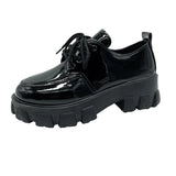 Breakj College Wind Front Tie With Small Leather Shoes Women Spring 2024 New Thick Platform Increased Muffin Bottom Bright Leather Single Shoes