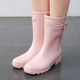 2018 new Platform Rain Boots Ladies Rubber Ankle Boots Low Heels Women Boots Slip On Flats Shoes Woman Plus Size