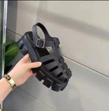 Breakj Roman Women's Sandals Women's 2023 New Summer Breathable Bag Head Height Anti-Slip Coarse Heel Hollow Women's
