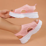Breakj Spring And Summer Thick Bottom Net Cloth Pine Bottom Fashion Leisure Flat Bottom Hollow Fish Mouth Women Sandals