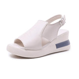 Breakj Bottom Slope Heel Sandals Women 2023 New Summer High Heel Fish Mouth Women Shoes Soft Leather High Loose Cake