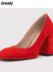 Size 34-45 Women Pumps Fashion Super High Heels Shoes For Women Chunky Heel Square Toe Real Leather Elegant