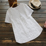 Stylish Summer Embroidery Tops Womens Floral Blouses ZANZEA 2022 Short Sleeve Pleated Blusas Female Button