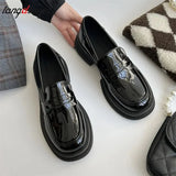 jane lolita Oxford Shoes for Women Shoes Woman Slip on Square Platform Shoes Round Toe Loafers Solid Leather Casual