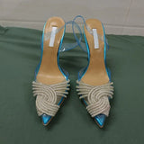 10cm Thin High heels Women Sandals Fashion Transparent PVC Rhinestone Slingbacks Gladiator Sandals Summer Party Prom